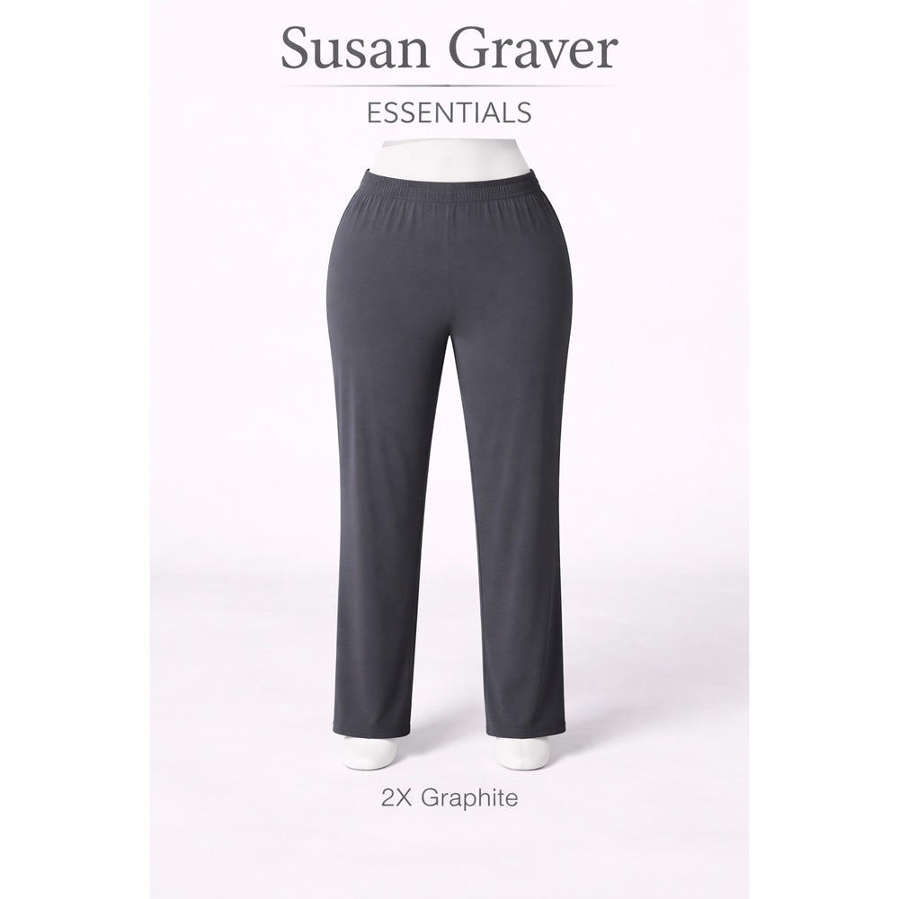 Susan‎ Graver Essentials Liquid Knit Straight Leg Pants Graphite Gray 2X A228083